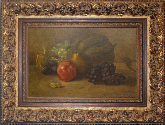 Черницкий А.. Натюрморт с яблоком, грушей, тыквой, сливами и виноградом 